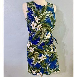 Royal Blue Hawaiian Mock Sarong Sheath Dress